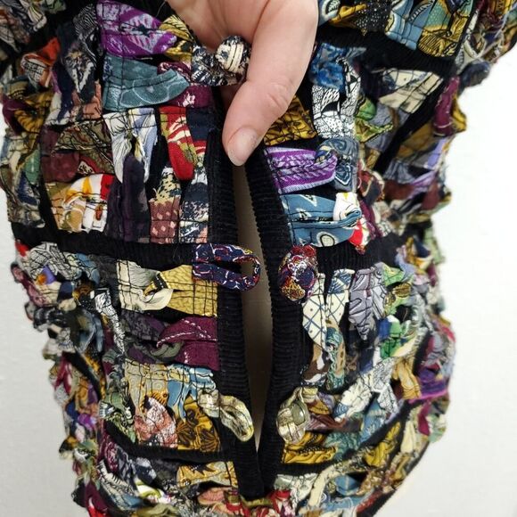 Vintage 70s Funky 90s One Of A Kind Corduroy Textured Knot Patchwork Tuxedo Vest - Picture 4 of 10